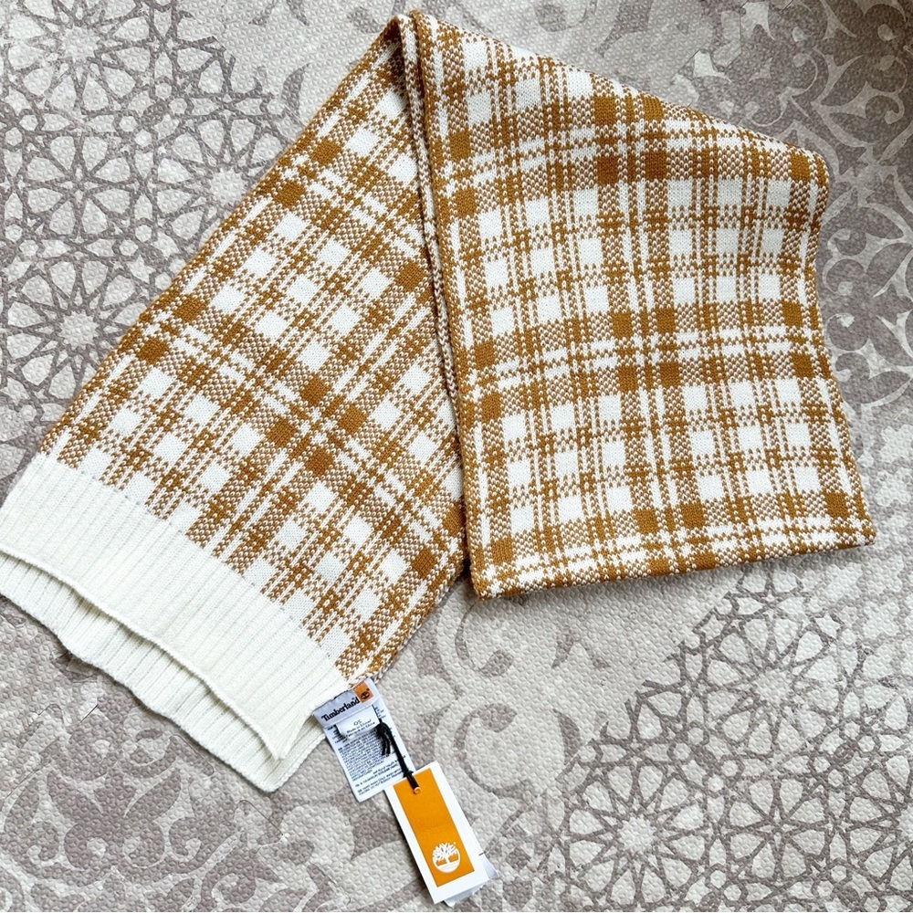 Timberland Scarf Buffalo‎ Plaid beige whiter brown NEW 10X68